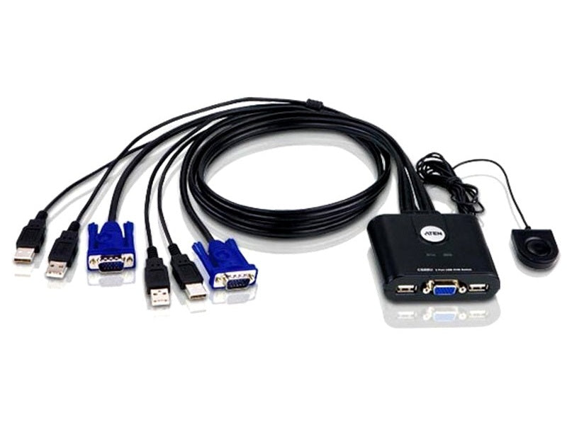 Aten Compact KVM Switch 2 Port Single Display VGA, Remote Port Selector, USB Hot-Plugging