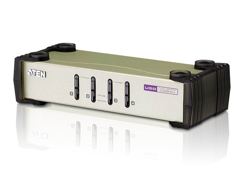 Aten Desktop KVM Switch 4 Port Single Display VGA, 4x Custom KVM Cables Included