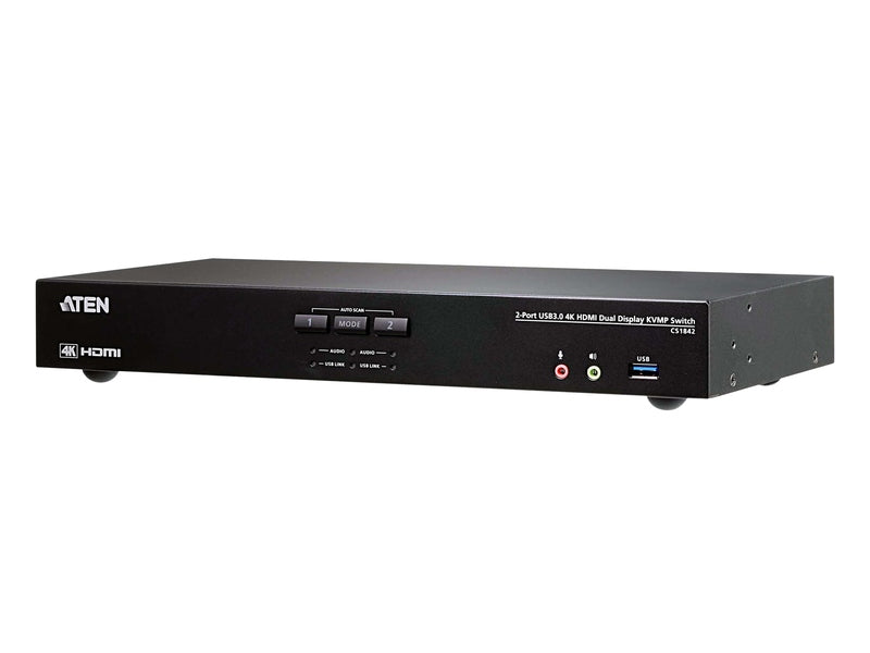 Aten Desktop KVMP Switch 2 Port Dual Display 4k HDMI w/ audio, Cables Included, 2x USB Port
