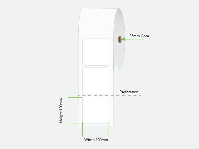 LA100100PP1AC25MM Calibor 100X100 Label Plain Perm 400/R 25MM Core- Minimum order 6 rolls