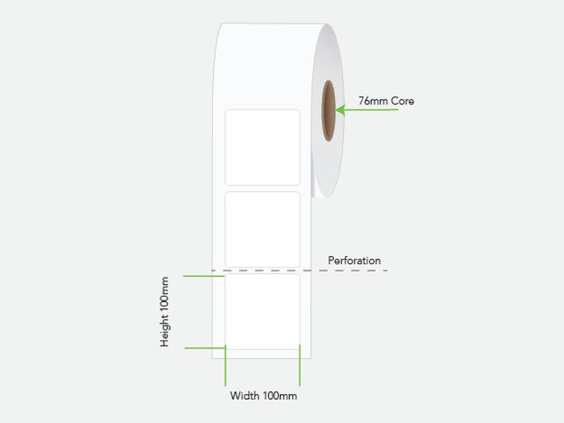 LA100100TP1AC76MM Calibor 100X100 Label Thermal Perm 1500/R - Minimum order 6 rolls