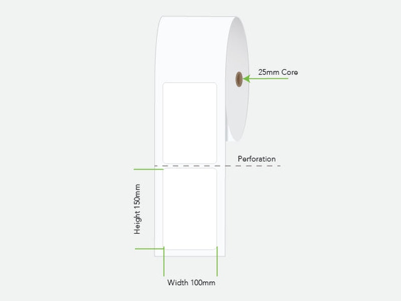 LA100150PP1AC25MM Calibor 100x150 Label Plain Permanent Adhesive 400/Roll - Minimum order 6 rolls