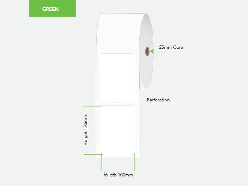 LA100150TP1AC25MMPG Calibor 100X150 Label Therm Perm 400/R - Green