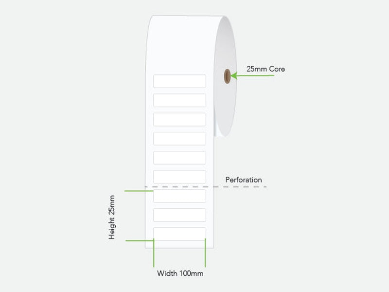 LA10025TP1ACSC Calibor Direct Thermal Label 100mm x 25mm 2000/R - Minimum order 6 rolls