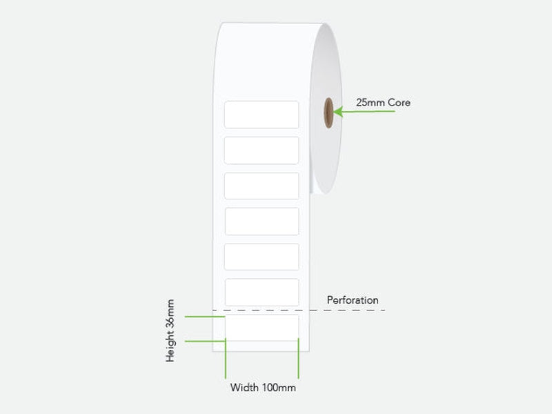 LA10036PP1AC25MM Calibor 100X36 Label Plain Perm 750/R 25MM Core- Minimum order 6 rolls