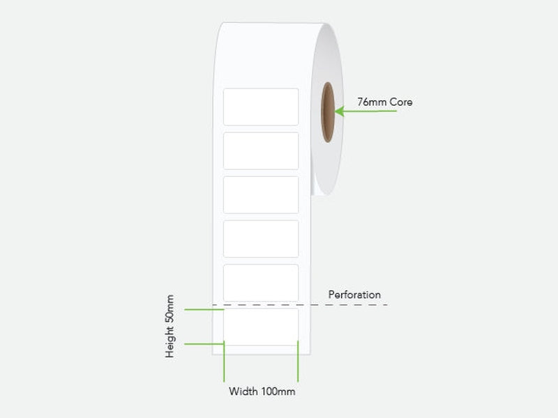 LA10050PP1AC76MM Calibor 100X50 Label Plain Perm 2500/R 76MM Core- Minimum order 6 rolls