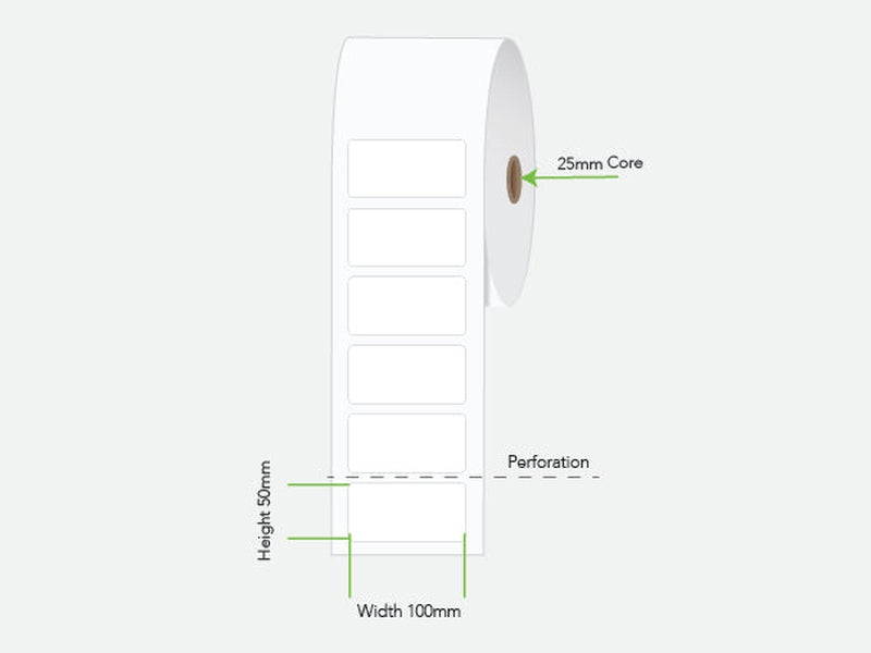 LA10050TP1AC25MM Calibor 100x50mm Label Thermal Perm Adhesive 1000/Roll - Minimum order 6 rolls