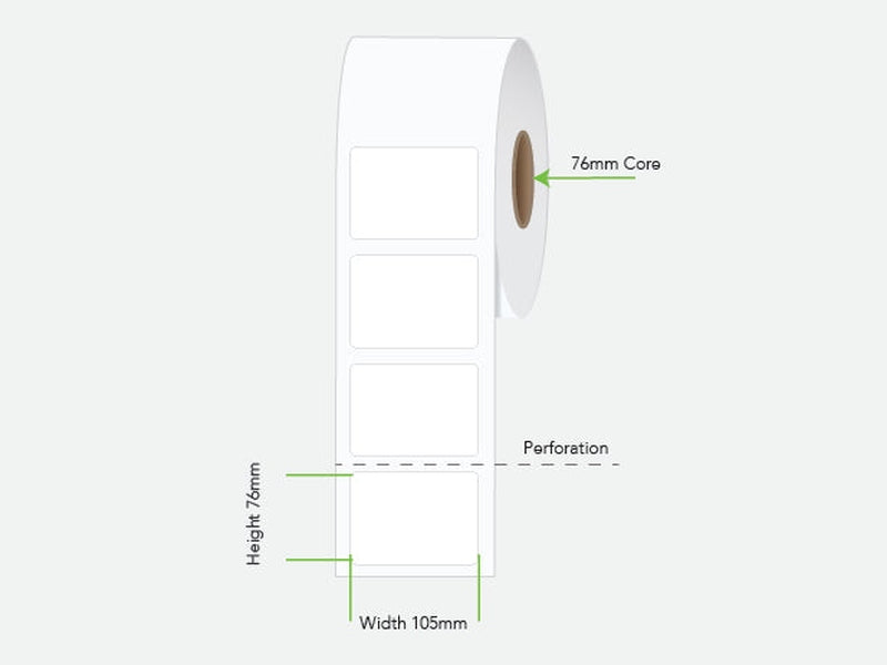 LA10576TP1AC76MMP Calibor 105X76 Label Therm Perm 1500/R - Minimum order 6 rolls