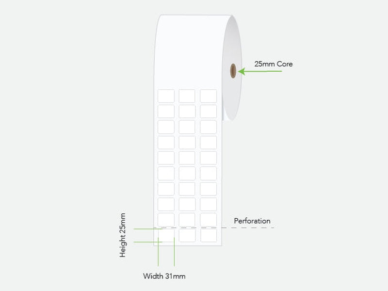 LA3125TP3ACSC Calibor 31MM X 25MM Label Thermal Perm 7500/R - Minimum order 6 rolls