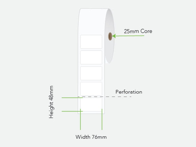 LA7648TP1AC25MM Calibor 76mm X 48mm Label Thermal Perm Adhesive 1000/Roll - Minimum order 6 rolls