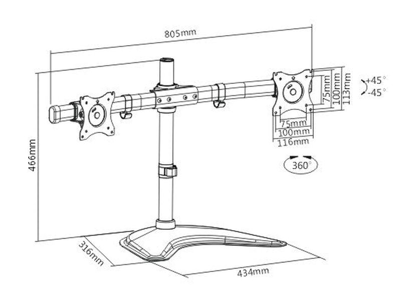 Brateck Horizontal Dual Screen Monitor Stand LDT08-T02