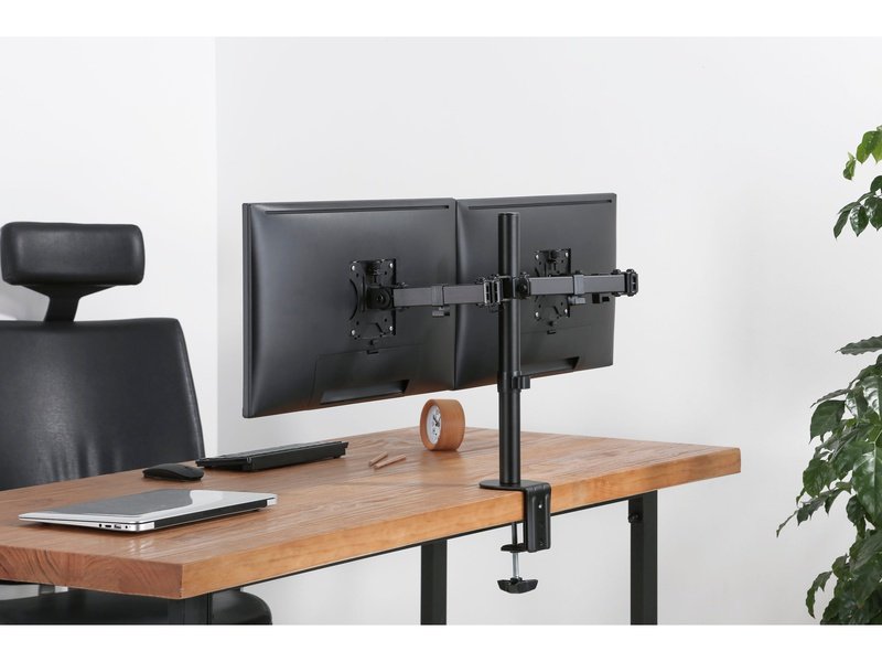Brateck Dual Screens Economical Double Joint Articulating Steel Monitor Arm Fit Most 13’’-32’’ Monitors Up to 8kg per screen VESA 75x75/100x10