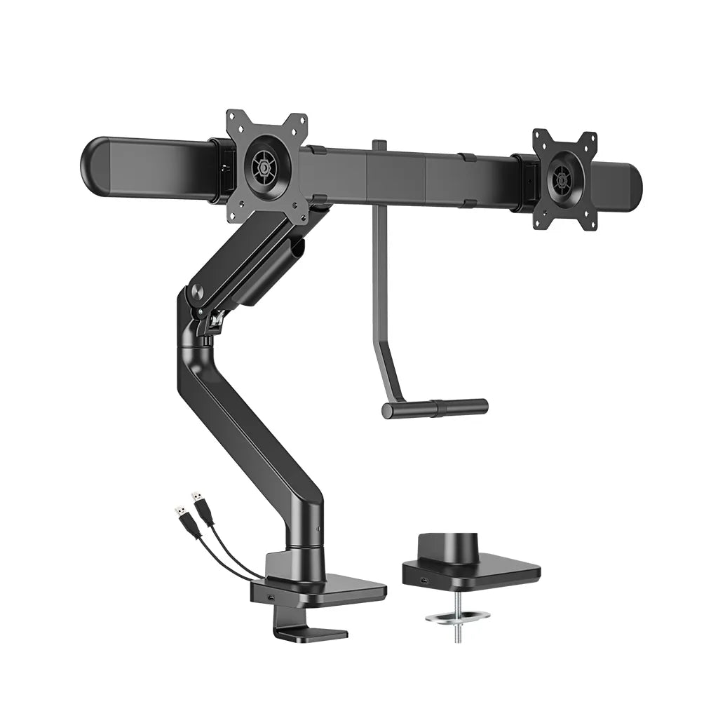 Brateck Noteworthy Gas Spring Dual Monitor Arm Mount with USB Ports - 17"-32" Black