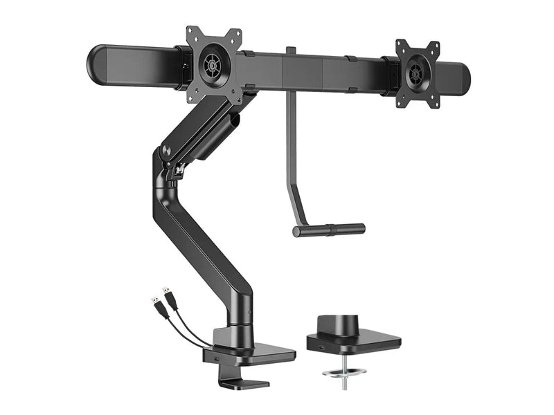 Brateck Noteworthy Gas Spring Dual Monitor Arm Mount with USB Ports - 17"-32" Black