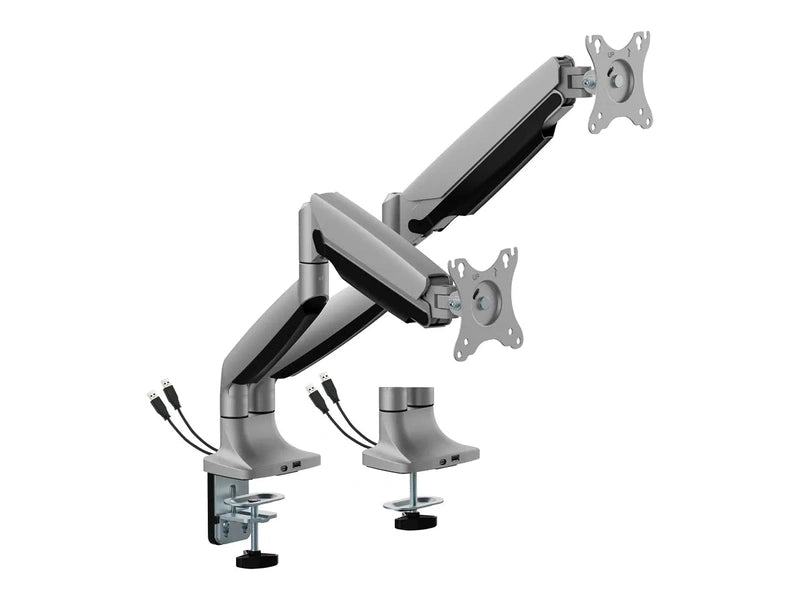 Brateck LDT82-C024UCE-SV Dual Screen Heavy-Duty Mechanical Spring Monitor Arm with USB Ports