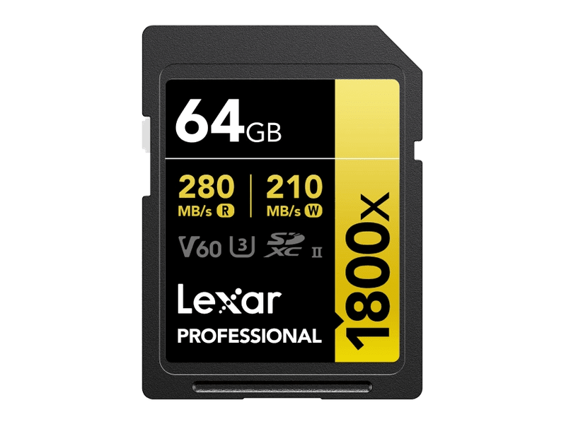 Lexar 64GB Professional 1800x SDXC UHS-II Gold Series Memory Card