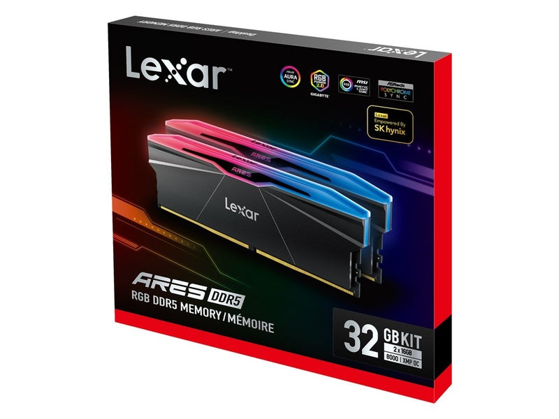 Lexar LD5U16G80C38BR-RGD ARES 2nd Gen U-DIMM DDR5 8000 32GB Kit 16GB*2 ,CL38, RGB Black, dual pack