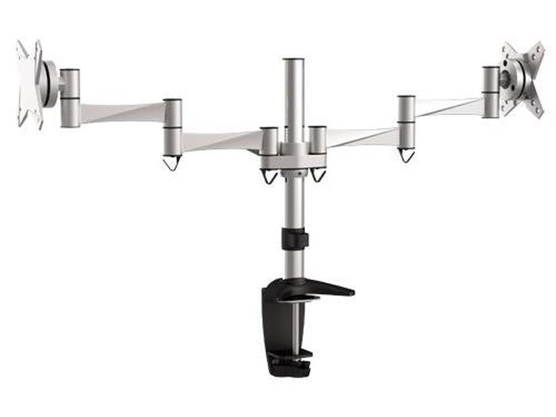 Brateck Dual Monitor Elegant Aluminium w/Arm&Desk Clamp Silver Fit most 13"- 27" Monitor VESA 75x75/100x100