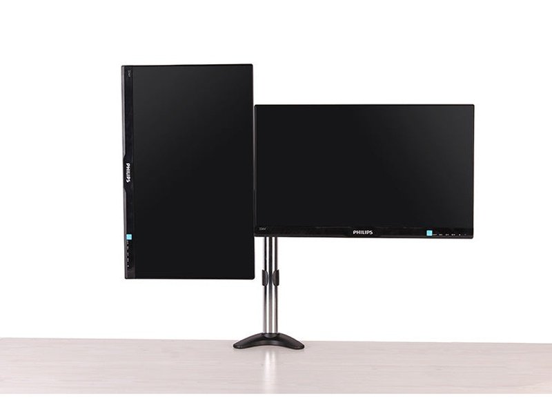 Brateck Dual Monitor Elegant Aluminium w/Arm&Desk Clamp Silver Fit most 13"- 27" Monitor VESA 75x75/100x100
