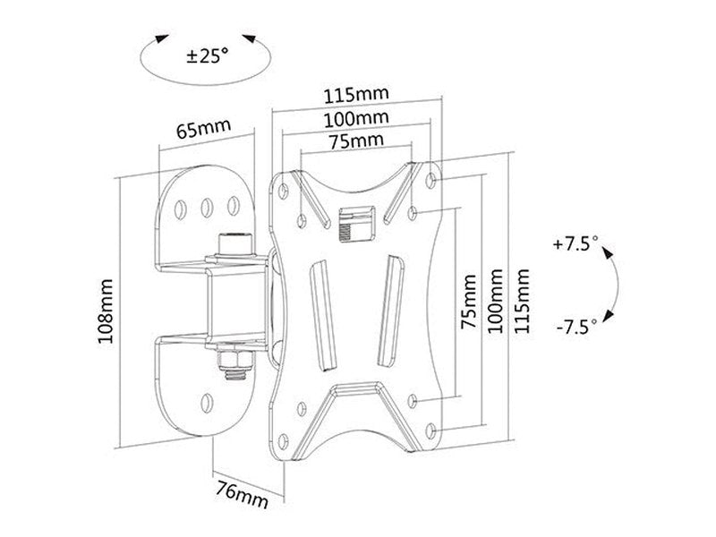 Brateck LCD Economy Pivot TV Wall Mount Bracket VESA 75 x75mm/100 x100mm 13"-27" LCD Panel Up to 25kg