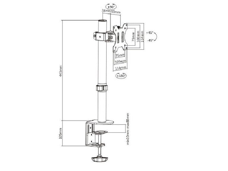 Brateck Single Screen Economical Articulating Steel Monitor Arm Fit Most 13"-32" LCD monitors, Up to 8kg per screen VESA 75x75/100x100