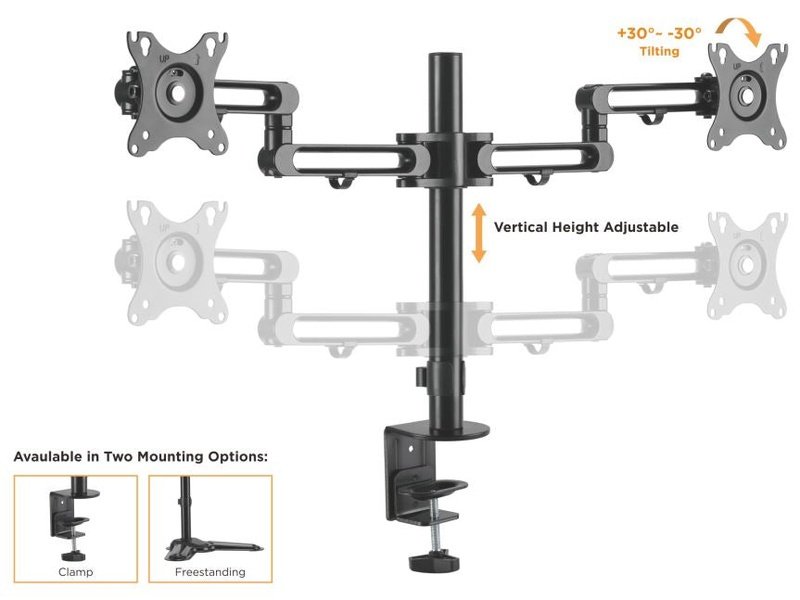 Brateck Dual Monitor Premium Aluminum Articulating Monitor Arm Fit Most 17"-32" Monitors Up to 8kg per screen VESA 75x75/100x100