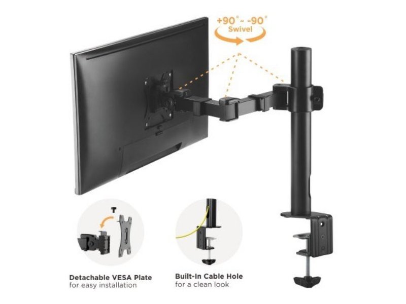 Brateck Single Monitor Affordable Steel Articulating Monitor Arm Fit Most 17"-32" Monitor Up to 9kg per screen VESA 75x75/100x100