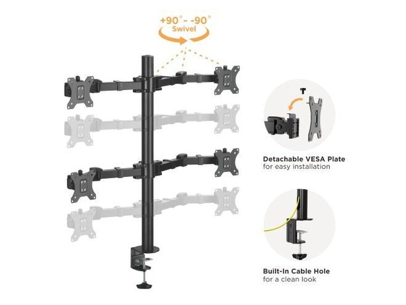 Brateck Quad Monitors Affordable Steel Articulating Monitor Arm Fit Most 17"-32" Monitors Up to 9kg per screen VESA 75x75/100x100