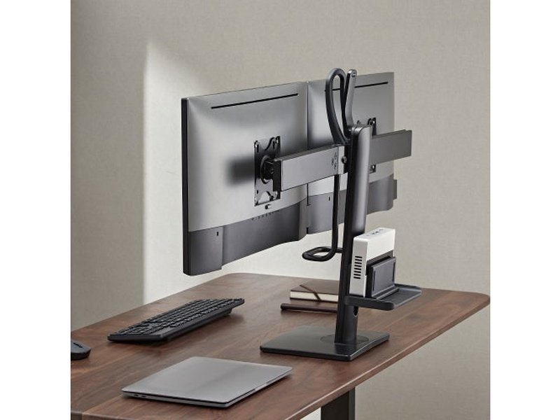 Brateck Dual Screens Vertical Lift Monitor Stand With Thin Client CPU Mount Fit Most 17"-27" Monitor Up to 6kg per screen VESA 100x100,75x75