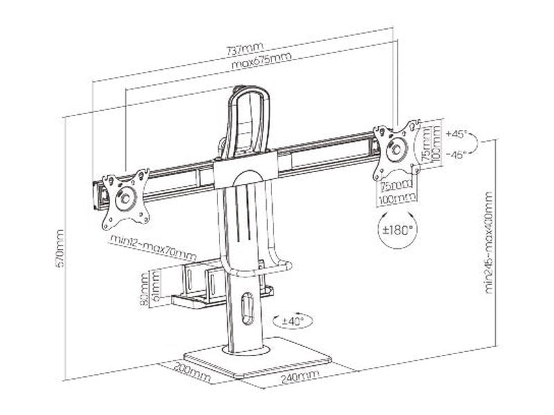 Brateck Dual Screens Vertical Lift Monitor Stand With Thin Client CPU Mount Fit Most 17"-27" Monitor Up to 6kg per screen VESA 100x100,75x75