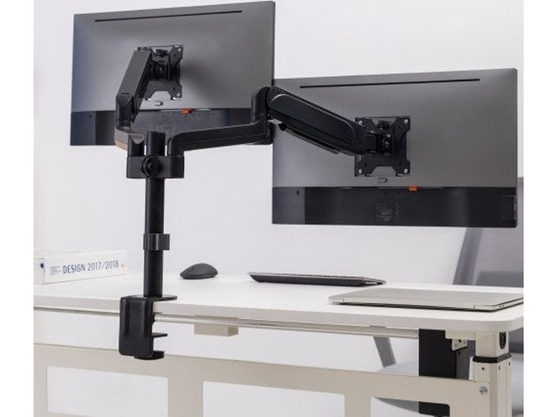 Brateck Dual Monitors Pole-Mounted Gas Spring Monitor Arm Fit Most 17"-32" Monitors Up to 9kg per screen VESA 75x75/100x100