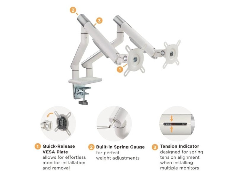Brateck Dual Monitor Premium Slim Aluminum Spring-Assisted Monitor Arm Fix Most 17"-32" Monitor Up to 9kg per screen VESA 75x75/100x100 Space Grey