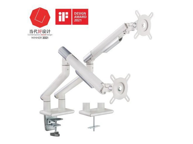 Brateck Dual Monitor Premium Slim Aluminum Spring-Assisted Monitor Arm Fix Most 17"-32" Monitor Up to 9kg per screen VESA 75x75/100x100 White