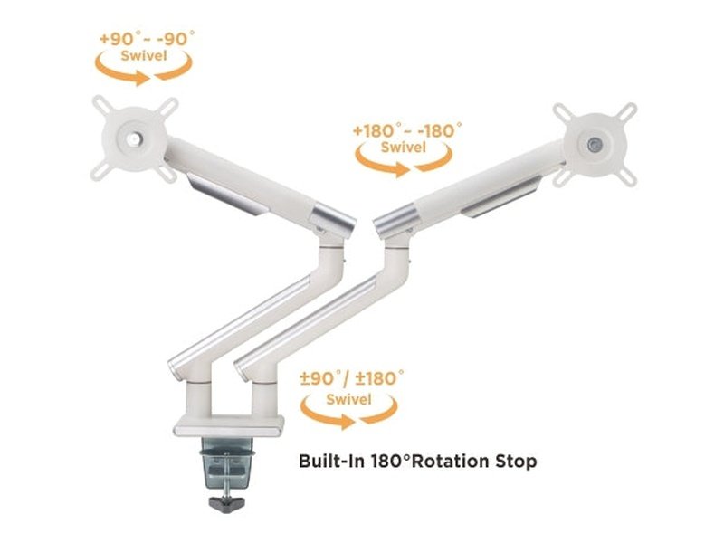 Brateck Dual Monitor Premium Slim Aluminum Spring-Assisted Monitor Arm Fix Most 17"-32" Monitor Up to 9kg per screen VESA 75x75/100x100 White