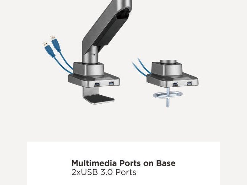 Brateck Dual Monitor Economy Heavy-Duty Gas Spring Monitor Arm with USD 3.0 Ports Fit Most 17"-35" Up to 15kg