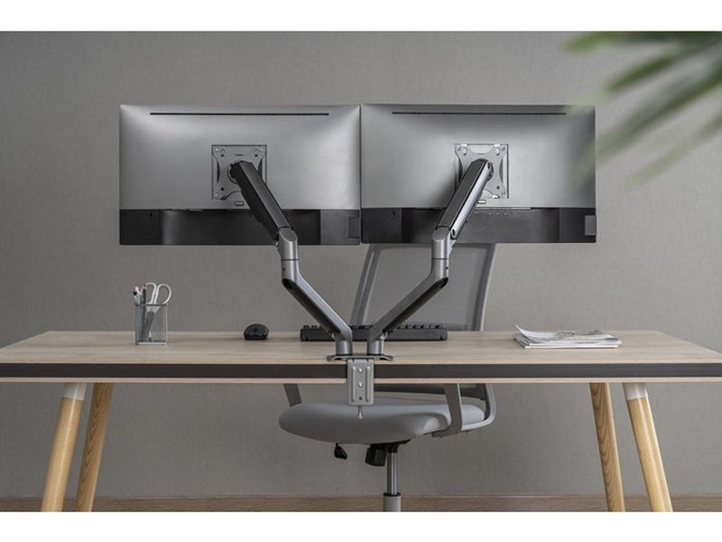 Brateck Dual Monitor Economical Spring-Assisted Monitor Arm Fit Most 17"-32" Monitors, Up to 9kg per screen VESA 75x75/100x100 Space Grey