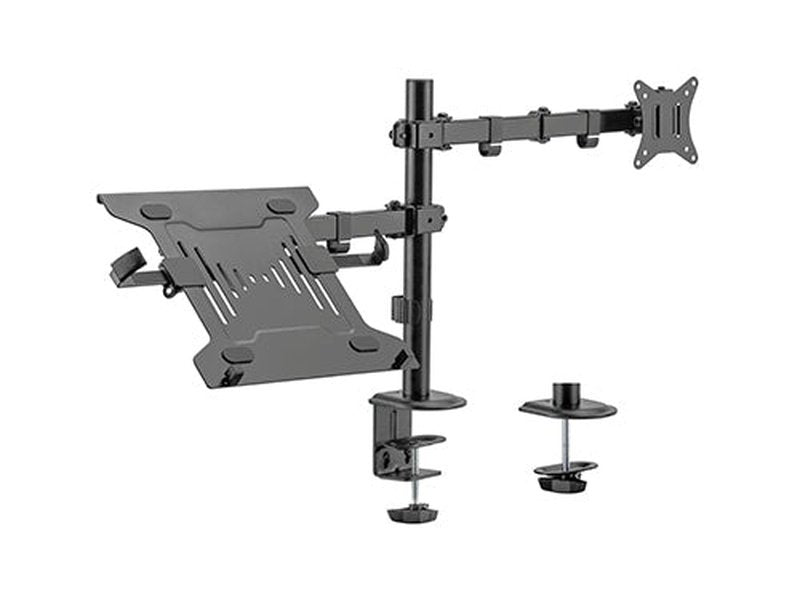 Brateck Steel Monitor Arm With Laptop Tray Fit Most 17"-32" Monitor Up to 9KG Laptops up to 4kg 10”-15.6” VESA 75x75,100x100 Black