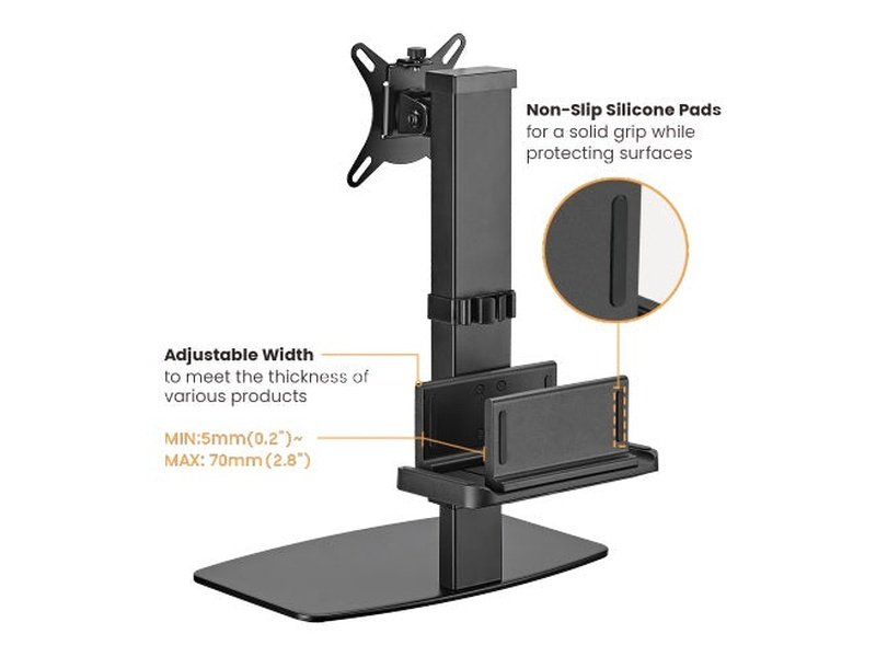 Brateck Vertical Lift Monitor Stand With Thin Client CPU Mount Fit Most 17"-32" Monitor Up to 8KG VESA 75x75,100x100 Black