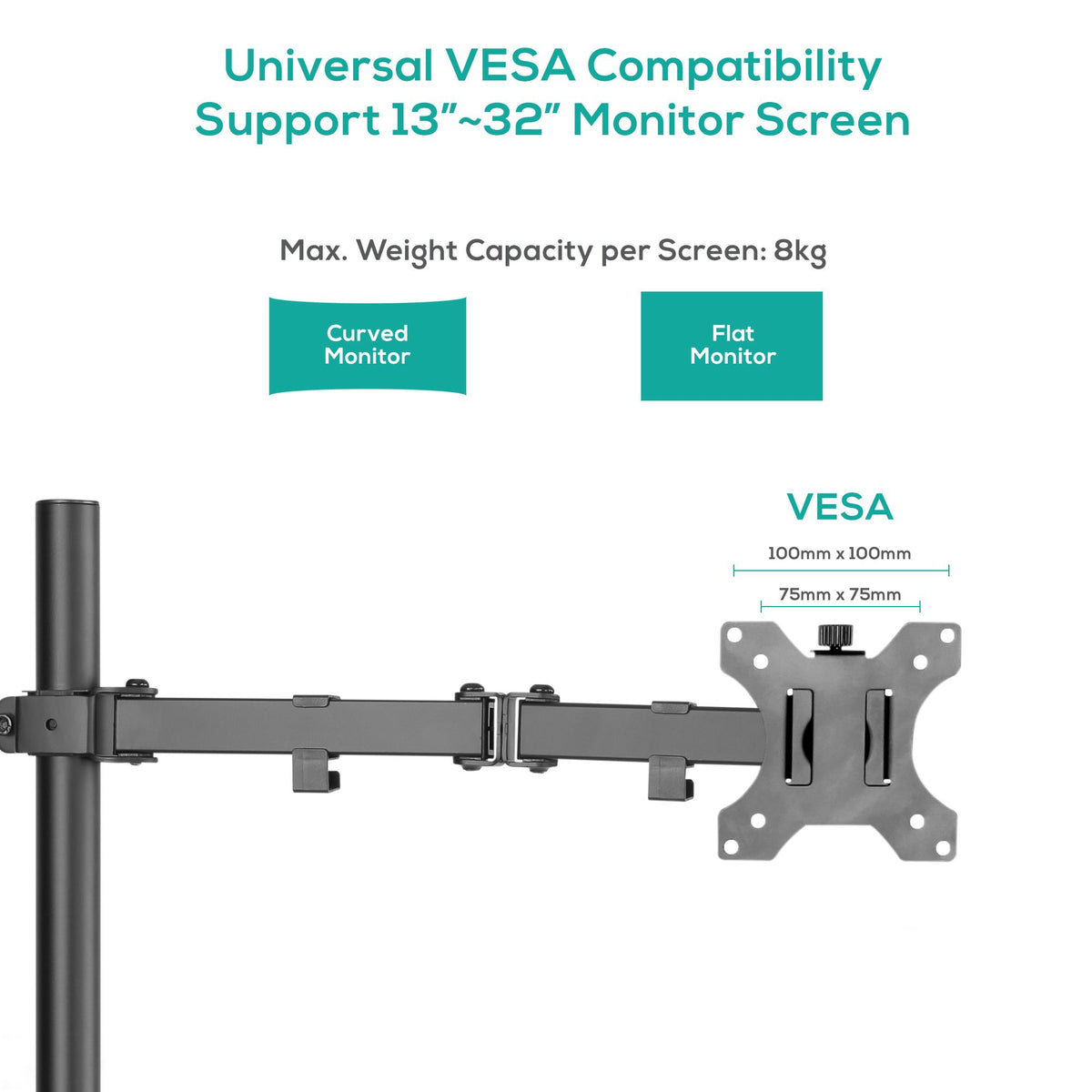mbeat activiva ErgoLife Single Monitor Arm Double Joint for 13-32 inch Screens