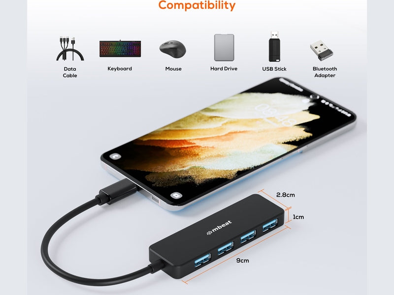 mbeat 4-Port USB-C Hub with USB-C DC Port
