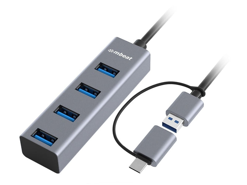 mBeat 4-Port USB 3.0 Hub with 2-in-1 USB 3.0 & USB-C Converter Space Grey