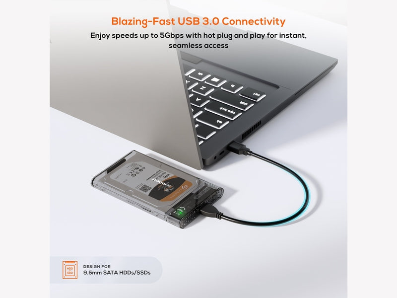 mbeat A1 See-Through Tool Free USB 3.0 2.5" SATA HDD Enclosure - Black
