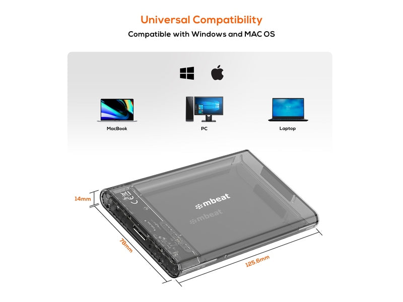 mbeat A1 See-Through Tool Free USB 3.0 2.5" SATA HDD Enclosure - Black