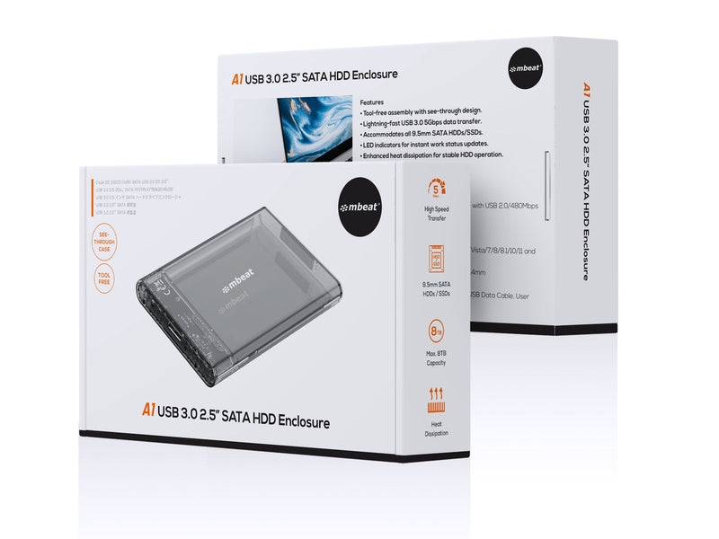 mbeat A1 See-Through Tool Free USB 3.0 2.5" SATA HDD Enclosure - Black
