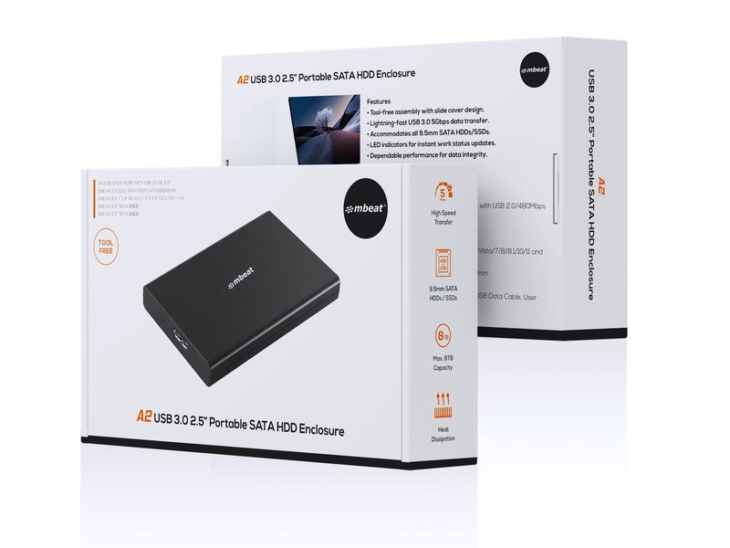 mBeat A2 Slim Tool-Free USB 3.0 2.5" SATA HDD Enclosure Black