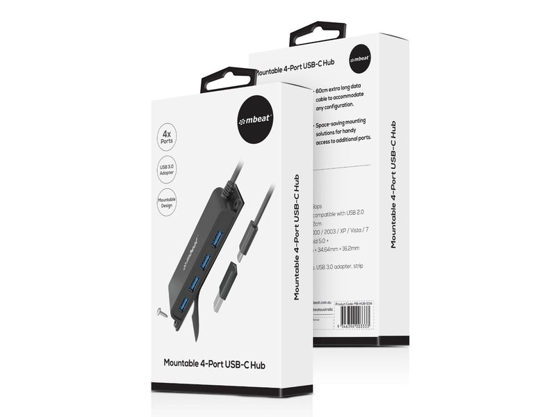 mBeat Mountable 4-Port USB-A & USB-C Adapter Hub