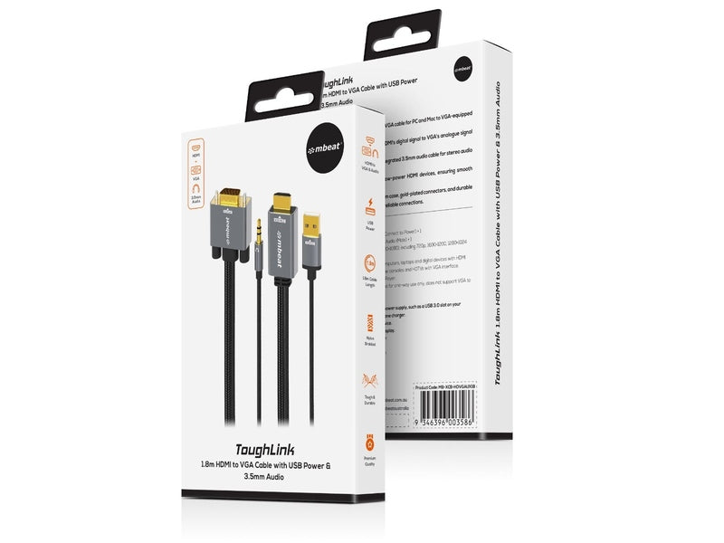 mBeat Tough Link 1.8m HDMI to VGA Cable with USB