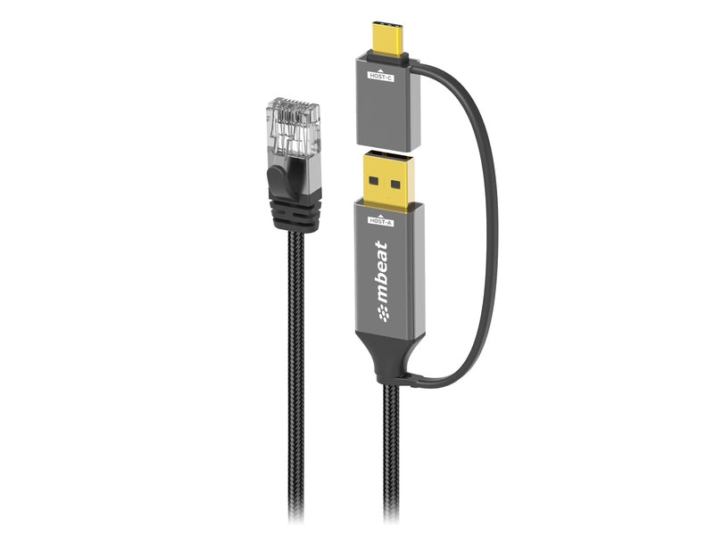 Mbeat ToughLink 3m USB & USB-C to RJ45 CAT6 Ethernet Cable - Space Grey