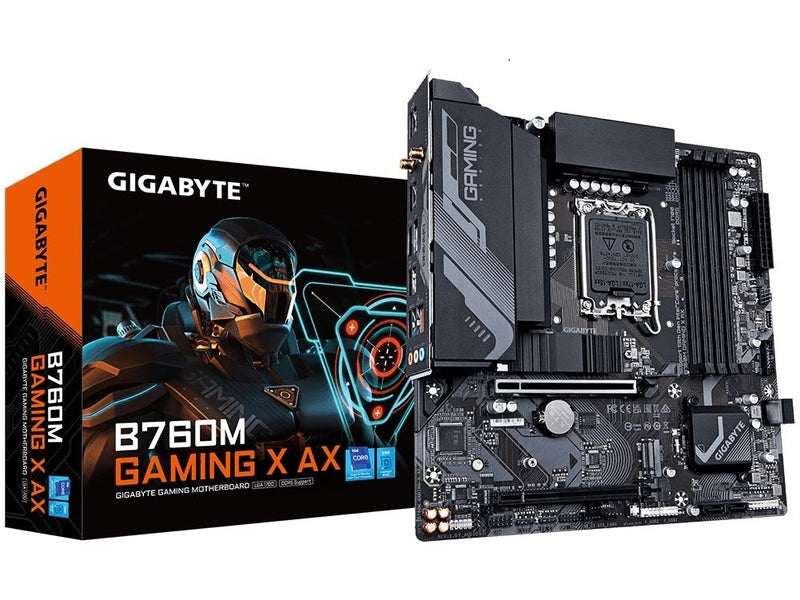 Gigabyte B760M Gaming X AX Intel LGA 1700 m-ATX Motherboard, 4x DDR5 ~128GB, 1x PCI-E x16, 1x PCI-E x1, 2x M.2, 4x SATA, 3x USB 3.2, 5x USB 2.0, 1 HD