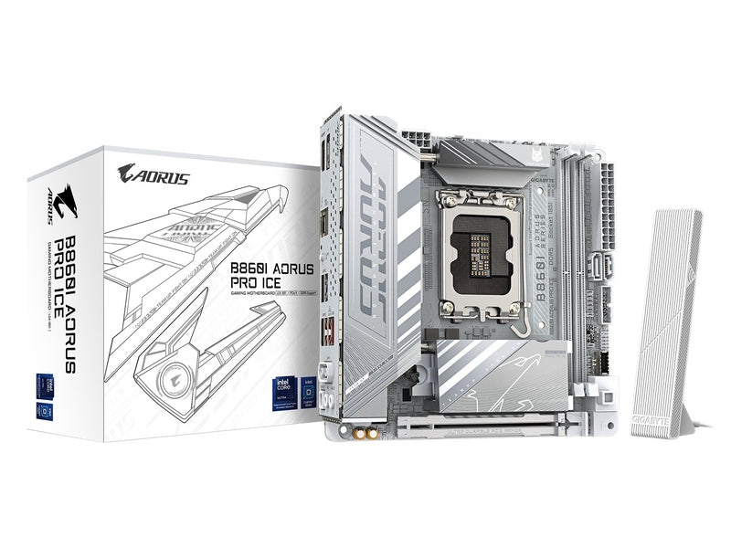Gigabyte M/B B860I AORUS PRO ICE 1.0, Intel ® B860, 4 x DDR5 up to 128 GB, 1x HDMI, 1 x PCI Express x16, 2 x M.2, 2 x SATA, 8x USB 3.2